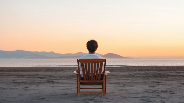 National Day of Unplugging concept. Serene Beach Scene with Silhouetted Person Practicing Yoga at Sunset