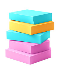 Colorful sticky notes stack, office supplies, blank space, reminder isolated on white or transparent background