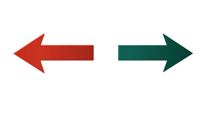Red and green arrows pointing opposite directions; website navigation; simple background isolated on white or transparent background