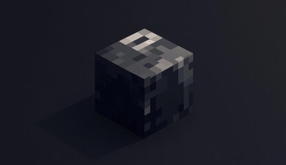 Fototapeta premium Isometric pixel art of a dark gray cube with lighter gray veins.