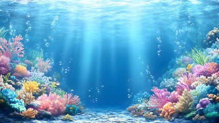 Naklejka premium Vibrant underwater scene showcasing a variety of colorful corals.