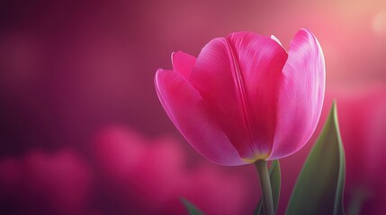 Obraz premium A Single Pink Tulip Flower Blooming Beautifully