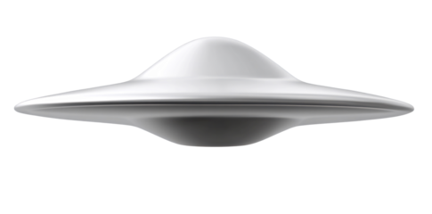 Grey UFO hovering, night sky background. Sci-fi illustration