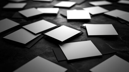 Scattered blank cards on dark surface; design mockup (1)