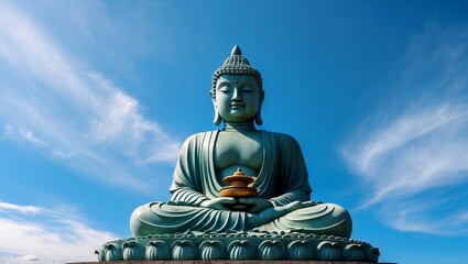 Fototapeta premium Tranquil buddha statue under a clear blue sky