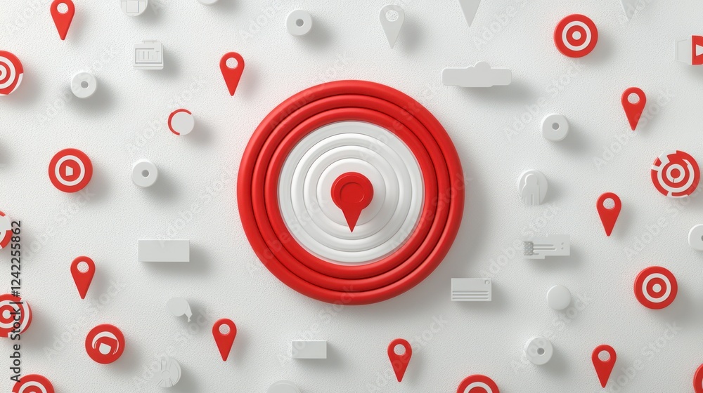 Poster a vibrant design featuring concentric circles and various location pins, symbolizing navigation and 