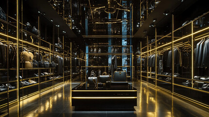 Obraz premium Luxury hotel interior with an elegant double staircase, intricate golden railings, and a grand chandelier illuminating the opulent architecture