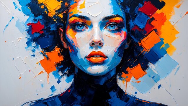 Vibrant abstract portrait with bold colors and texture