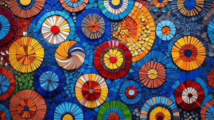 Vibrant circular patterns in abstract mosaic art