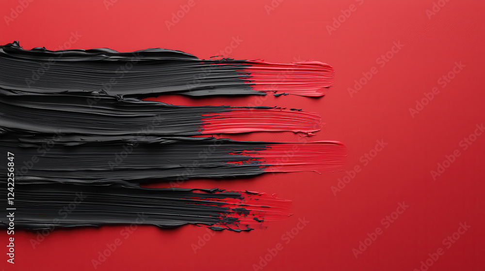 Aufkleber bold black and red paint strokes on vibrant red background create striking visual contrast, showcasi