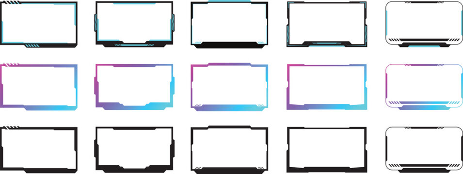 Set of live stream overlay panel design. Twitch live stream overlay face. Futuristic digital streaming screen interface