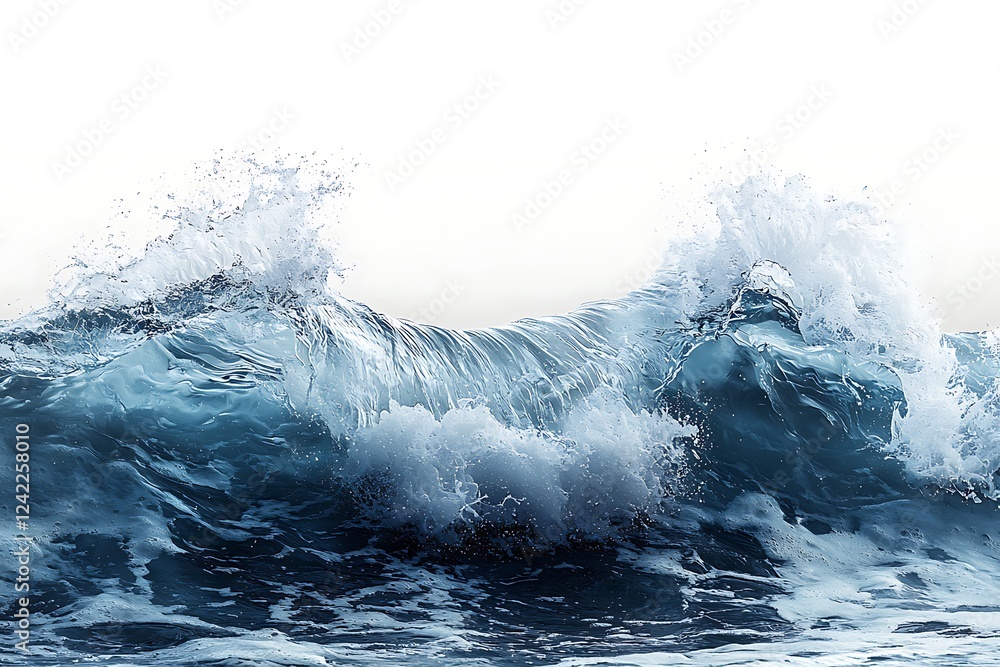 Poster a single wave of water isolated on a transparent background, its smooth texture and transparency cap