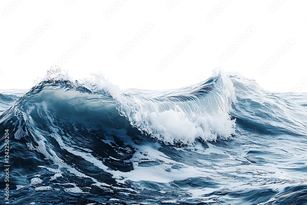 Poster a single wave of water isolated on a transparent background, its smooth texture and transparency cap
