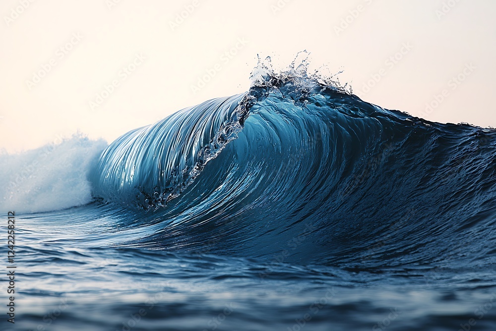 Poster a single wave of water isolated on a transparent background, its smooth texture and transparency cap