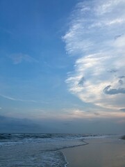 Fototapeta premium North Topsail Beach with Blue sky and white clouds