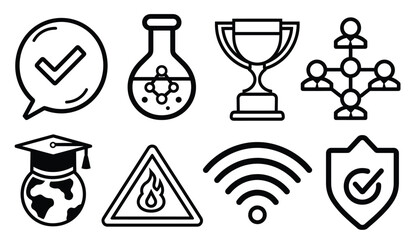 Icons representing achievement and connectivity, vector element set