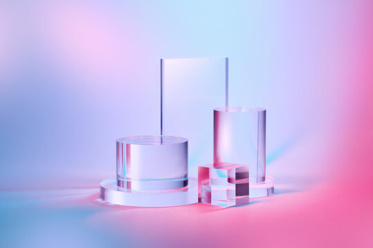 Crystal blocks and cylinders against gradient background