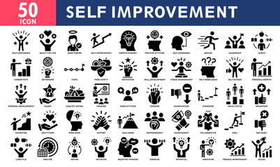 Self improvement icon set collection. Simple glyph vector.