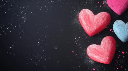Obraz premium Chalk Hearts Scattered On Dark Background