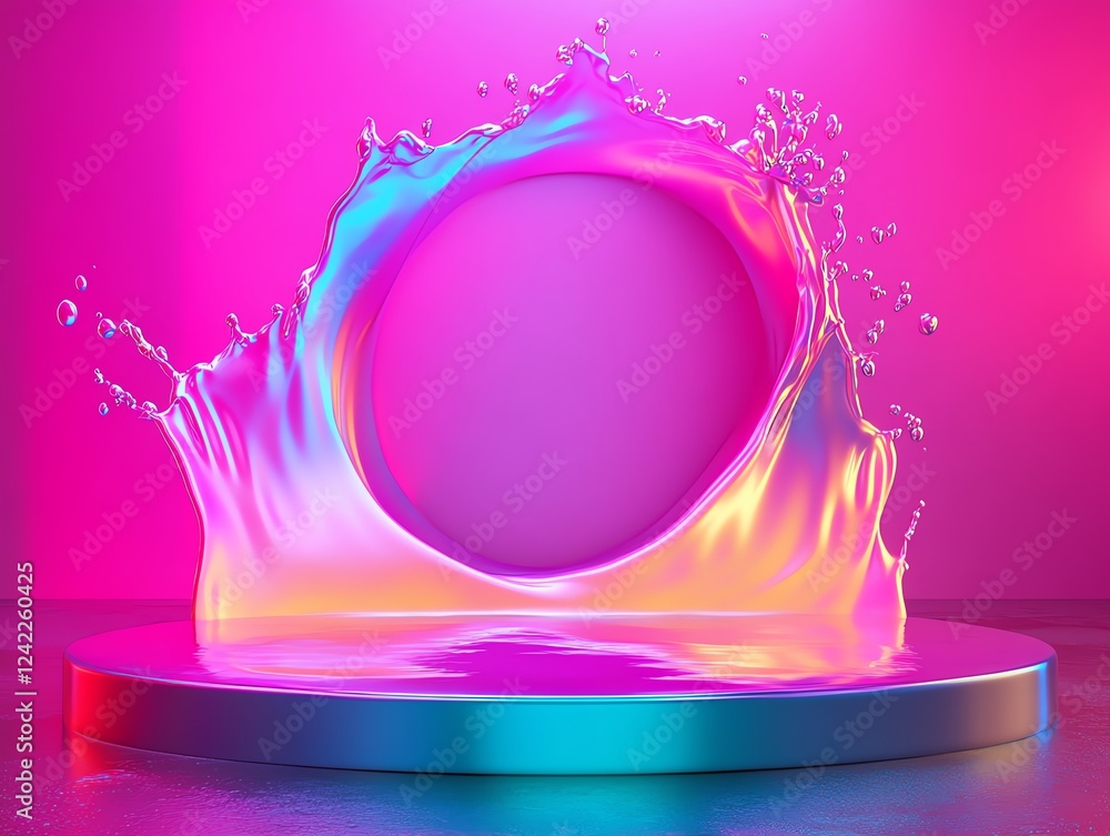 Poster brightly colored splash with circular element against a vivid background in a creative studio setup