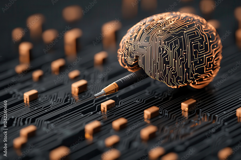Aufkleber digital human brain integrated with ai circuits and pen, symbolizing innovation and technology. intr