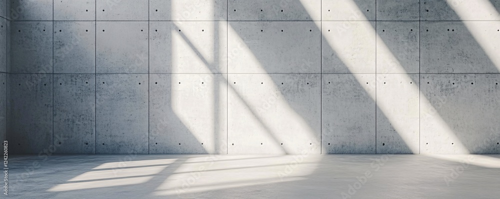 Poster geometric shadows created by sunlight in an empty room with concrete walls
