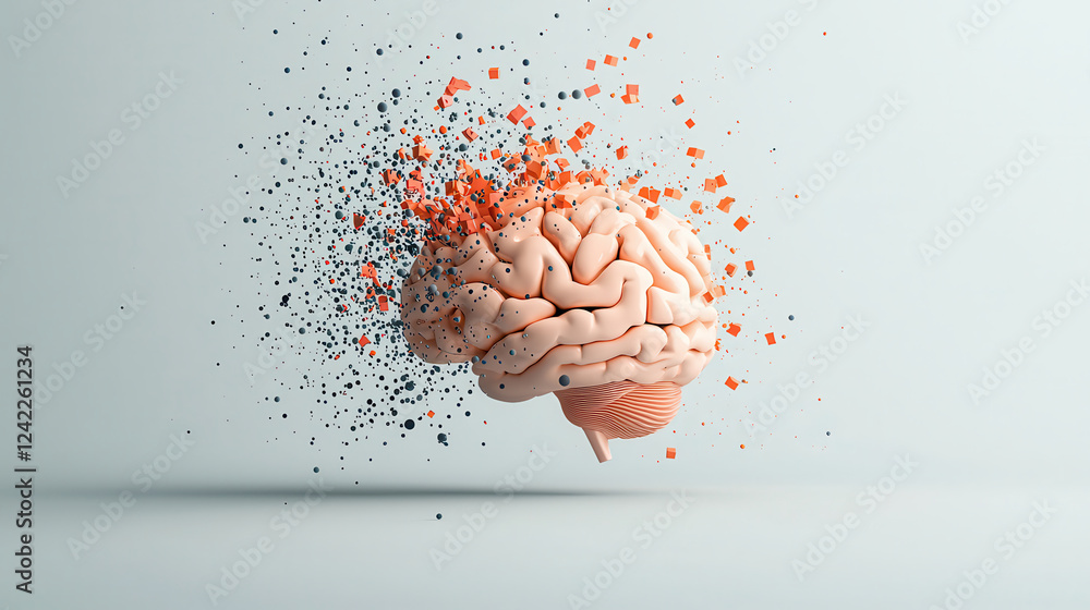 Leinwandbilder dynamic representation of brain exploding with colorful particles, symbolizing creativity and innovation. This artwork captures essence of technology driven analysis and cognitive processes