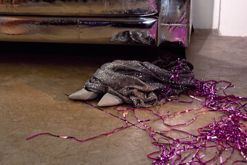 Skirt and shoes left after party