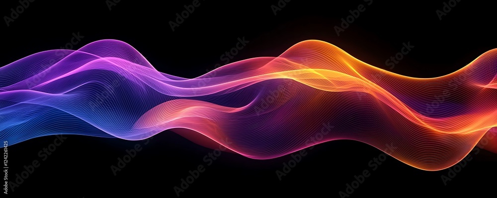 Poster a sleek gradient black background, with undulating wavy lines flowing across it, giving a sense of m