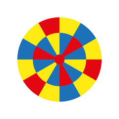 Fototapeta premium Colorful dartboard pattern. Blue yellow red segments. Radial layout with numbers. Vibrant geometric vector.