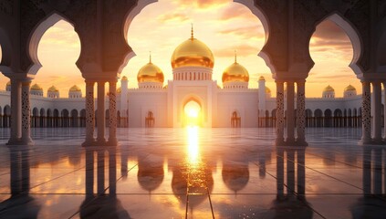Sunset Mosque Archway Reflection
