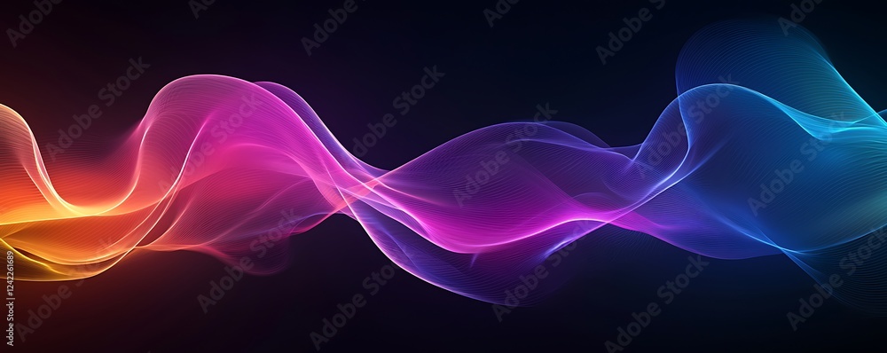 Poster a sleek gradient black background, with undulating wavy lines flowing across it, giving a sense of m