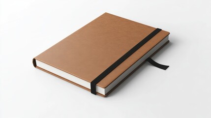 Brown notebook, closed, white background, office supplies, mock-up