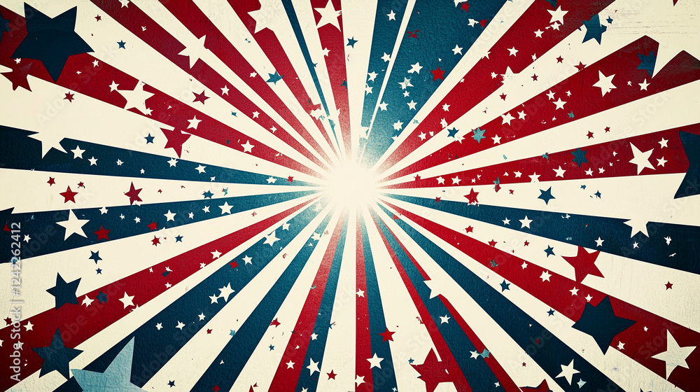 Poster american flag background dynamic composition of radial pattern with star and stripes