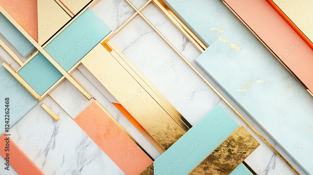 Poster geometric abstract design featuring colorful panels and textures in a modern composition