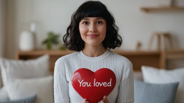 World Compliment Day concept. Woman Holding Framed Quote in Cozy Home Setting - Powered by Adobe