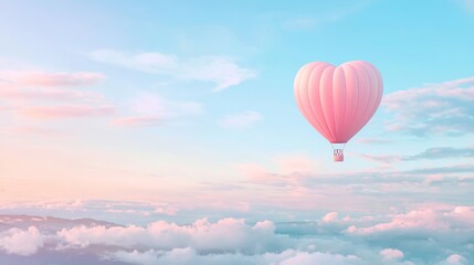 Obraz premium Heart-Shaped Hot Air Balloon Floating Above the Clouds at Dusk