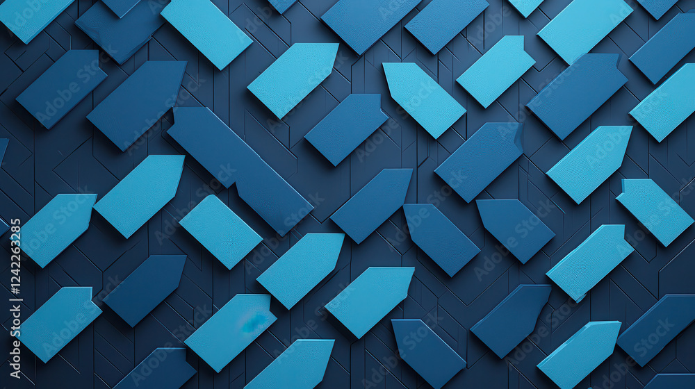 Poster Geometric pattern of overlapping blue shapes on textured background, creating modern and dynamic visual effect. Ideal for design and abstract art projects