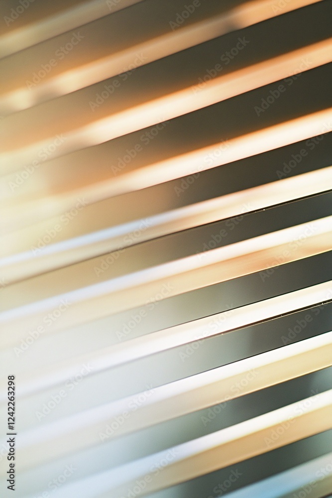Aufkleber Light and shadow create an abstract pattern through modern venetian blinds as a bright light shines through