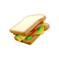a 3d icon render of sandwich with harm on white background 