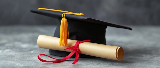 A symbolic graduation cap and diploma, representing academic success and celebratory learning achievement, ideal for graduation resources and educational brochures.