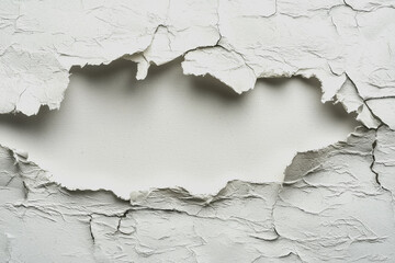 Obraz premium White wall with peeling paint revealing texture and layers in an indoor setting capturing the aged and weathered appearance of the surface