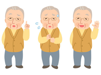 高齢男性　表情ポーズ　シニア　高齢者　後期高齢者