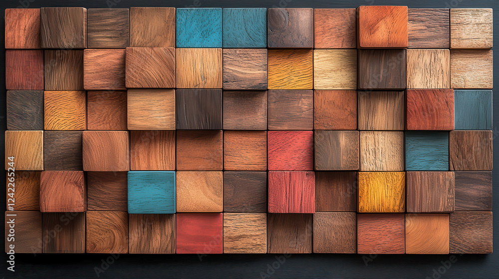 Leinwandbilder lively geometric arrangement of wooden blocks in various colors and textures creates vibrant visual 