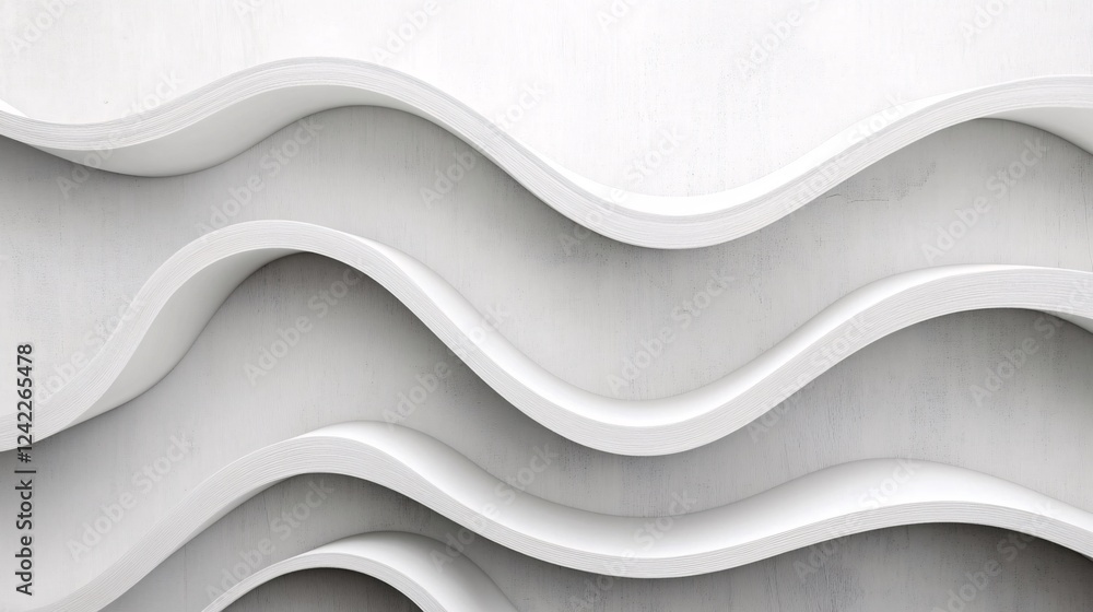Poster minimalist modern design with abstract white waves flowing on a white background