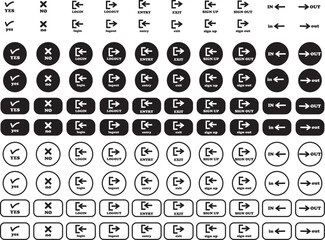Login and logout icon set Set of sign out, Sign in vector vector collection. Open and close door symbol. Black in, out, exit and enter arrow, trendy flat style isolated on transparent background.
