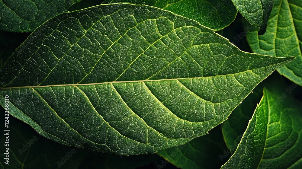 Poster natural background with green leaf veins and texture on display