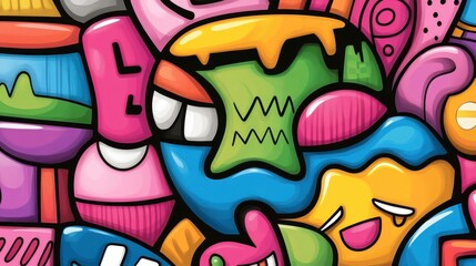 Obraz premium Vibrant Abstract Art with Colorful Characters and Playful Elements