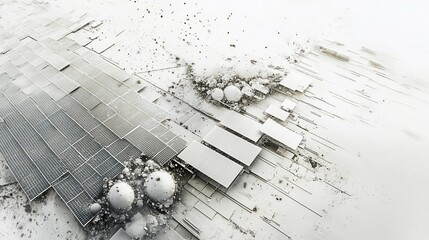 Abstract aerial view of a futuristic industrial landscape with geometric structures and textures