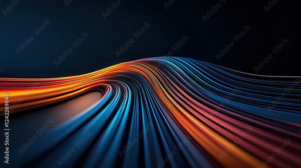 Aufkleber energetic wavy light trails create vibrant and dynamic visual experience. flowing colors of blue, or